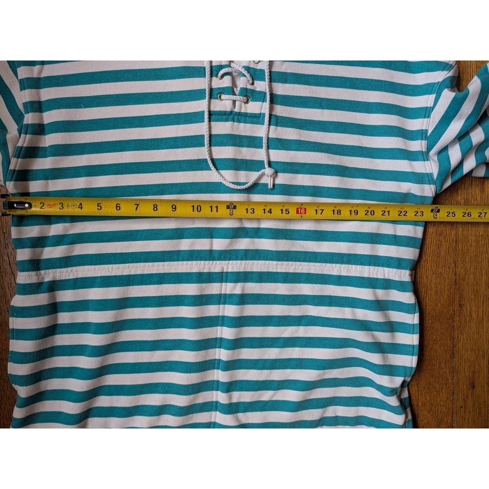 Cheetah Mervyns Vintage Striped Lace Up Sweatshirt Teal White Large Nautical - Picture 11 of 12